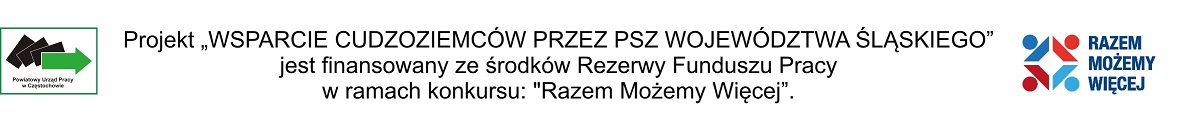 Logo Projektu pn. Wsparcie cudzoziemców przez PSZ województwa śląskiego w ramach konkursu pn. Razem Możemy Więcej